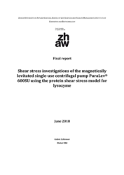 shear stress investigations of the magnetically levitated single-use centrifugal pump puralev 600SU using the protein shear stress model for lysozyme_cover